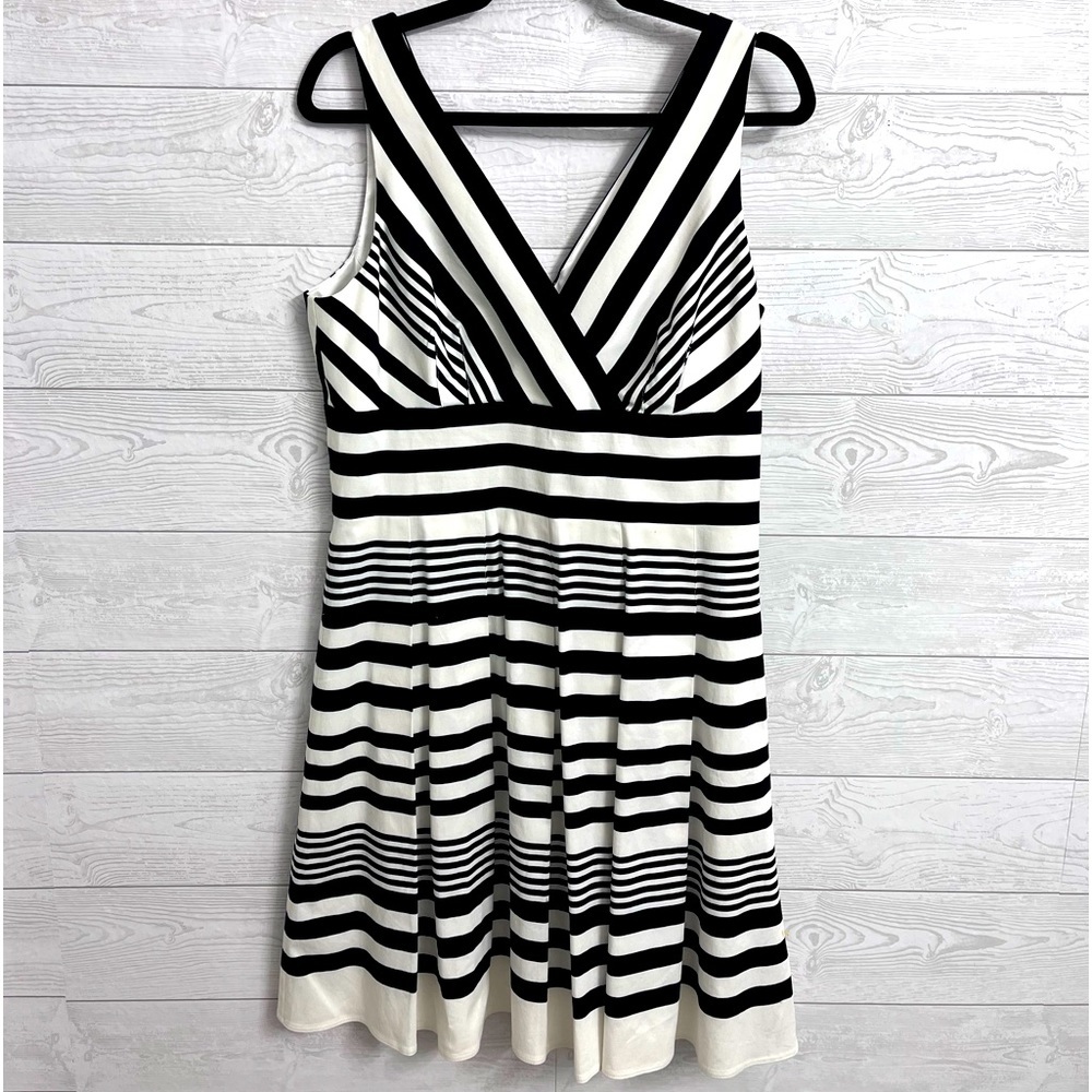 Classic Black & White Striped V-Neck Dress